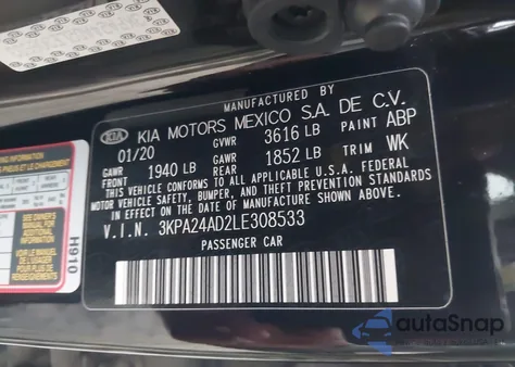 2020 Kia Rio S z USA, uszkodzony, nr VIN 3KPA24AD2LE308533